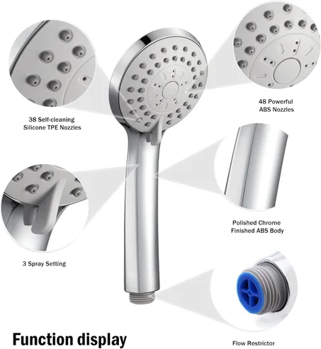 مجموعة رأس الدش المحمول من جومو، رأس دش بضغط عالٍ و3 إعدادات رش، فوهات تنظيف سهلة مقاس 3.5 بوصة بمعدل 2 جالون في الدقيقة، مناسبة للتدليك والمنتجعات الصحية مع خرطوم دش من الستانلس ستيل بطول 60