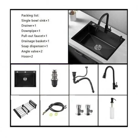 SM Evier simple noir cuisine avec mitigeur bec flexible