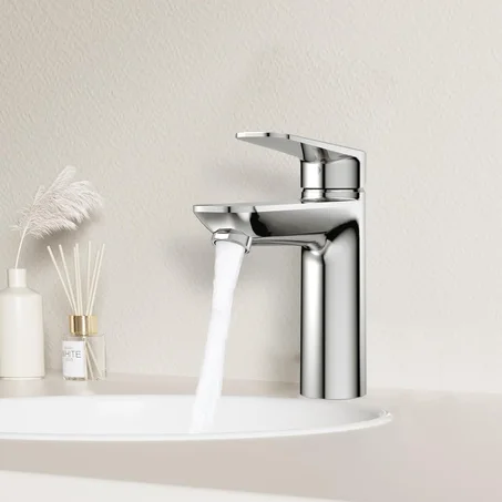 جومو خلاط للحمام، خلاط حنفية حوض موفر للماء، صنبور حمام بارد وساخن بذراع واحد، صنبور مغسلة فانيتي عصري، كروم