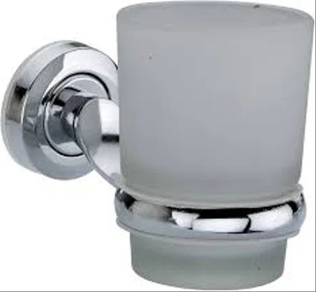 كوب اكسسوار الحمام الدائري زجاجي بالحامل إستانلس لفرش الاسنان