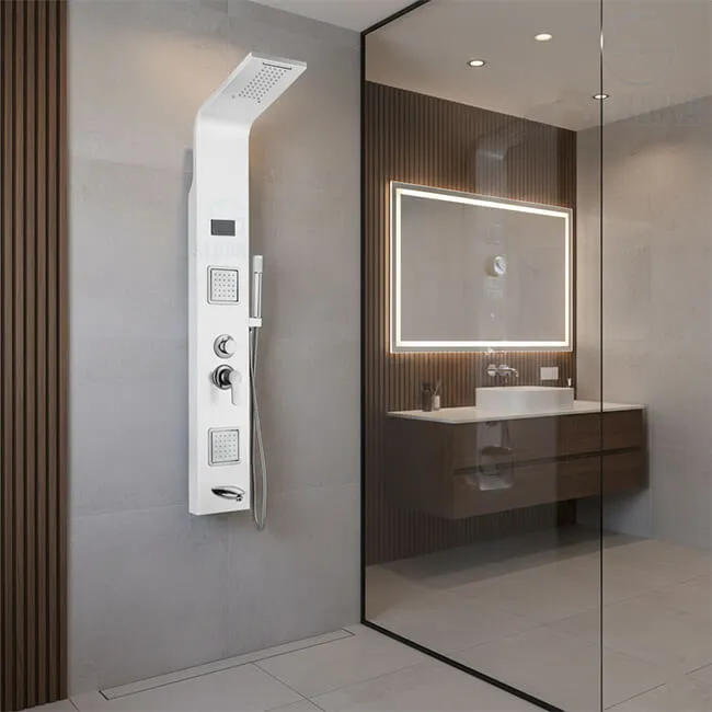 شاور بانل هانز ميكس لون ابيض 5×1 بالشاشة الديجيتال و اضاءة علوية و الشلال HANZ Mix Shower Panel