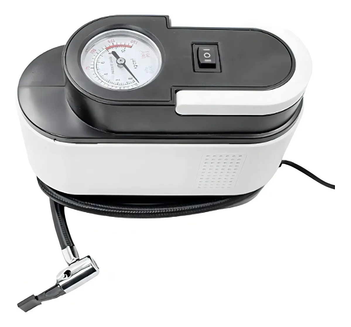 منفاخ/كمبريسور هواء للسيارة 12V مع مقياس ضغط + رؤوس متعددة (نفخ الإطارات والكرات)