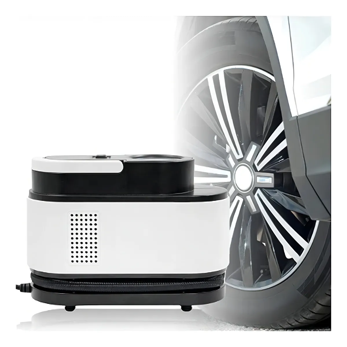 منفاخ/كمبريسور هواء للسيارة 12V مع مقياس ضغط + رؤوس متعددة (نفخ الإطارات والكرات)
