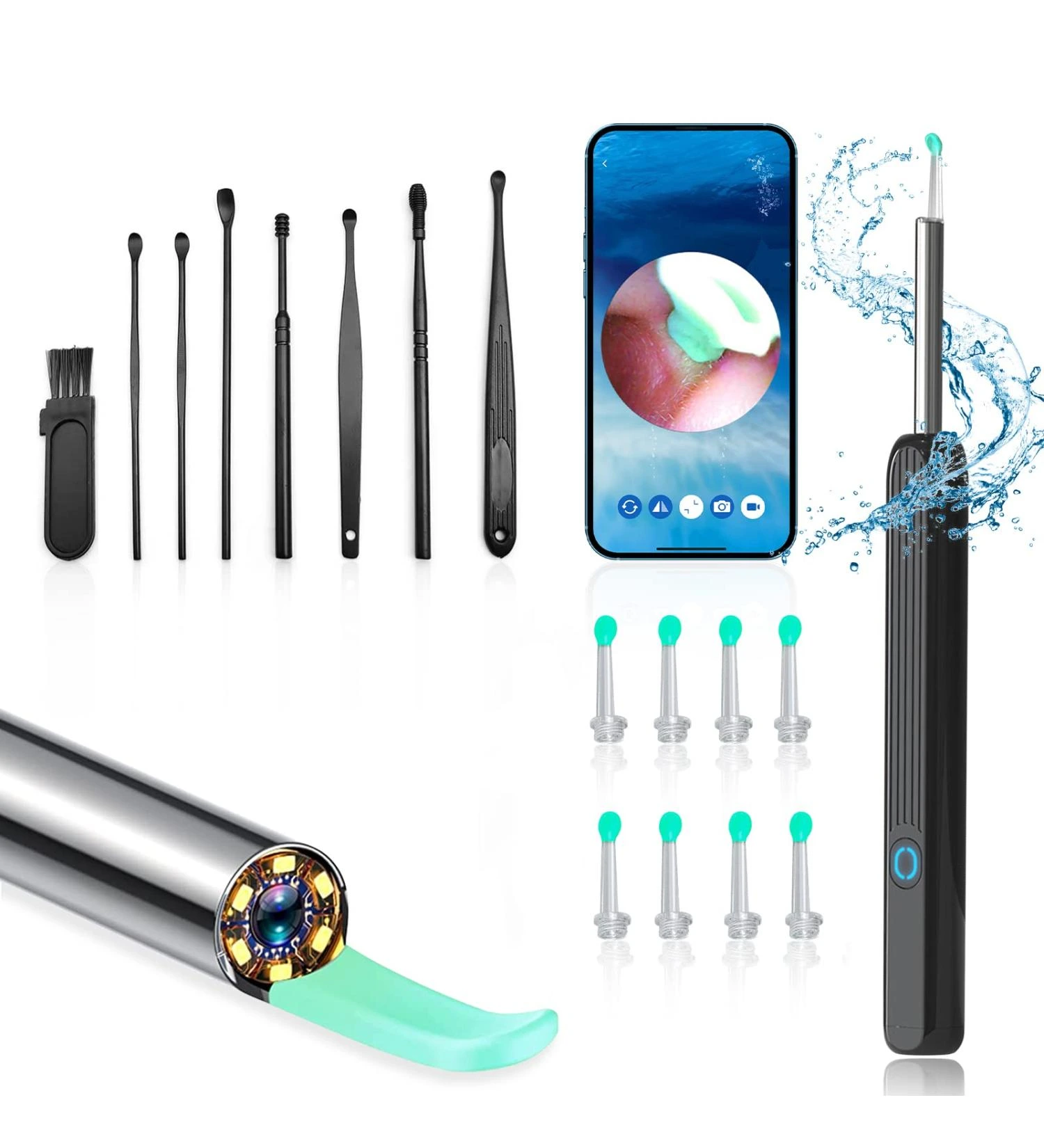 منظّف شمع الأذن بكاميرا  (منظار أذن ذكي) اتصال بلوتوث  + رؤوس سيليكون