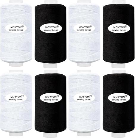 8 bobinas en total 4000 yardas de hilo de coser (blanco y negro)