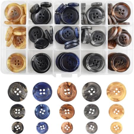 90 piezas de abrigos de traje de cuerno de búfalo sintético, 5 colores, 3 tamaños de 0.591 in, 0.787 in, 0.984 in, juego de botones para trajes, abrigo deportivo, uniforme, mangas y pantalone