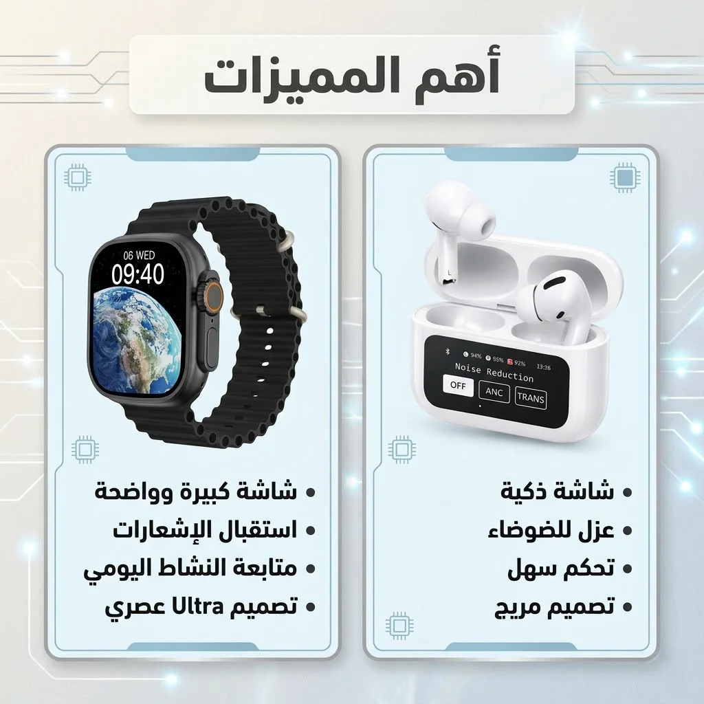 عرض سماعة A9 الذكية مع شاشة + ساعة VIDVIE Smart Watch Ultra SW1608 (لون أبيض)