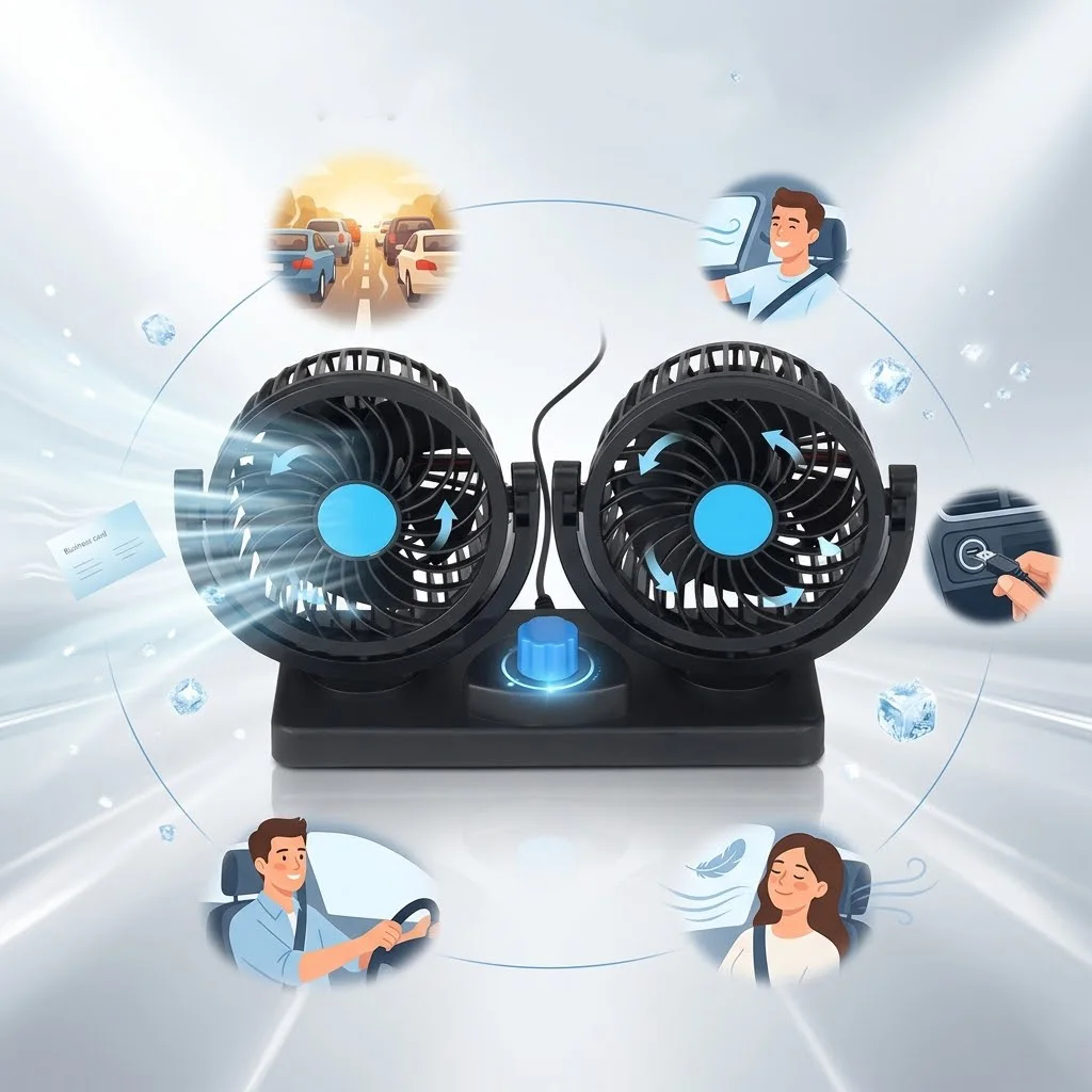 مروحة سيارة مزدوجة الرأس بـ USB (سرعتان لتبريد مثالي)