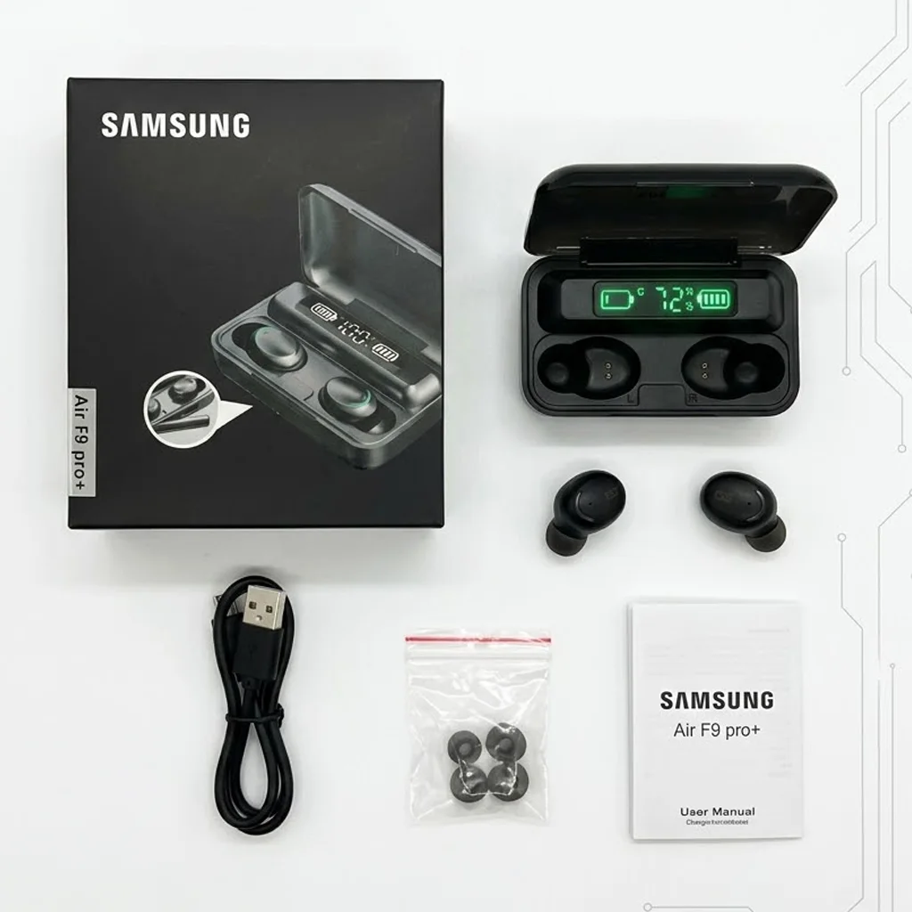 سماعات Samsung F9 Pro Plus اللاسلكية – تجربة صوتية غامرة وقوة تدوم طويلاً!