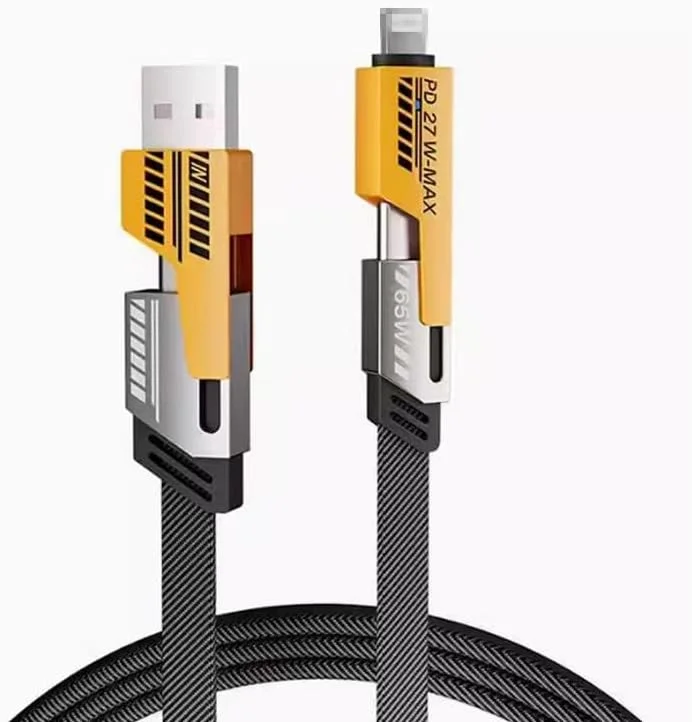 كابل شاحن USB متعدد 3 في 1 (Lightning, Type-C & Micro USB) شحن سريع 65 واط بطول 15 سم