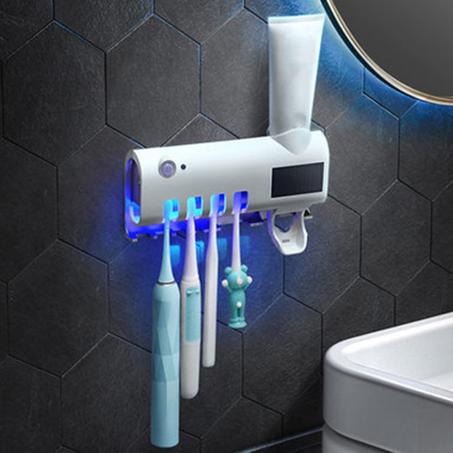 Porte-brosse à dents désinfectant UV avec distributeur automatique de dentifrice - حامل فرشاة أسنان معقم بالأشعة فوق البنفسجية مع موزع معجون أسنان أوتوماتيكي