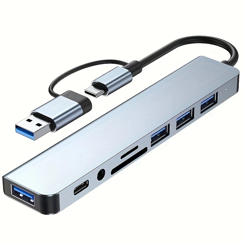 Hub USB C 3.0 haute vitesse, répartiteur USB, extension USB 8 en 1 - موزع USB C 3.0 عالي السرعة 8 في 1