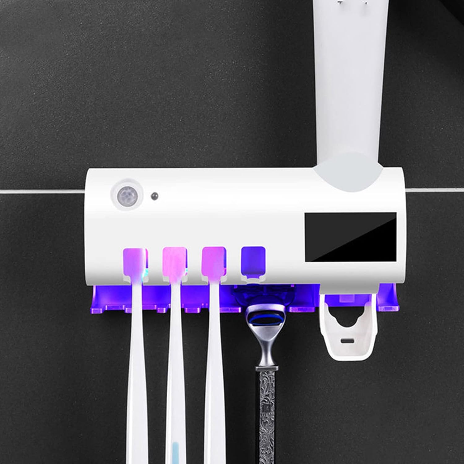 Porte-brosse à dents désinfectant UV avec distributeur automatique de dentifrice - حامل فرشاة أسنان معقم بالأشعة فوق البنفسجية مع موزع معجون أسنان أوتوماتيكي