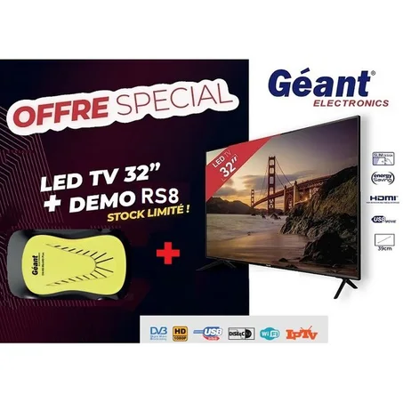GEANT PACK TELEVISEUR 32 NOIR HD + DEMO FULL HD