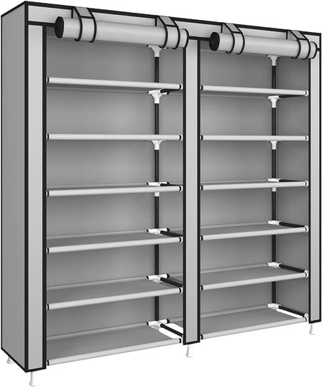 خزانة أحذية مكونة من 12 طبقة  مع غطاء قماشي غير منسوج رمادي