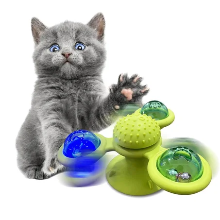 Cat Windmill Toy Funny Massage Rotatable Cat Toys With Catnip LED Ball Teeth Cleaning Pet