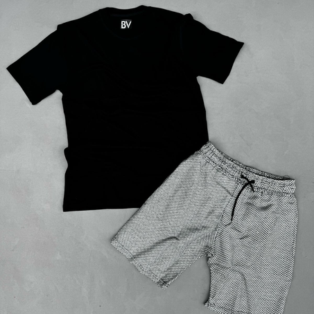 ensemble tshirt noir sample et short noir et blanc