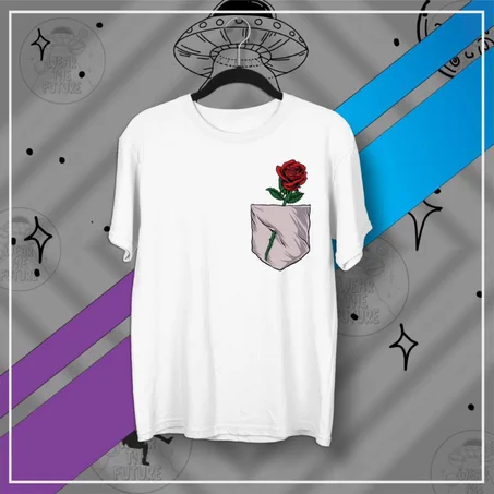 t-shirt fleur en poche