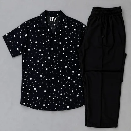 ensemble chemise etoiles et jogging noir baggy promotion -45% stock limite