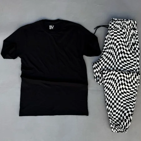 ensemble tshirt noir sample jogging carro noir et blanc