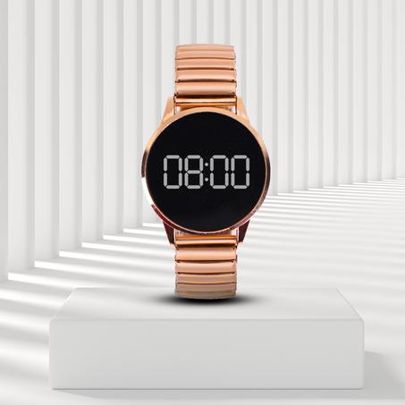 ساعة تاتش دائرية (فضي-نحاسي)