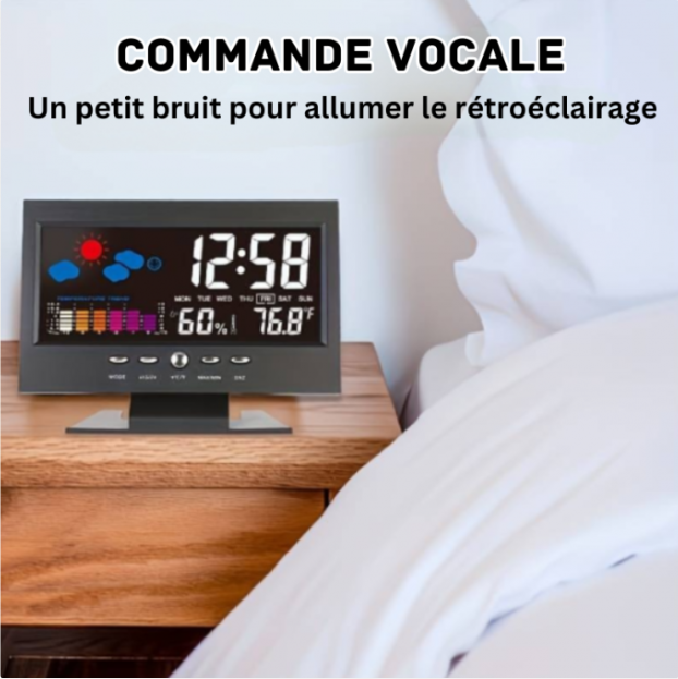 Horloge météo avec rétro éclairage a commande vocale