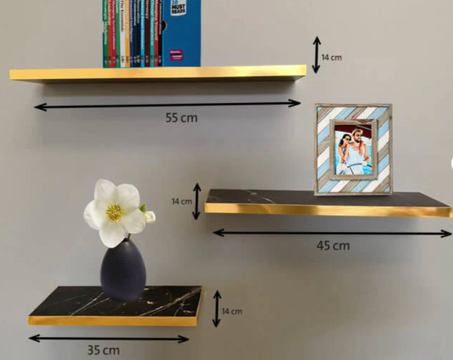 ثلاث رفوف حائط خشبية لون رخامي