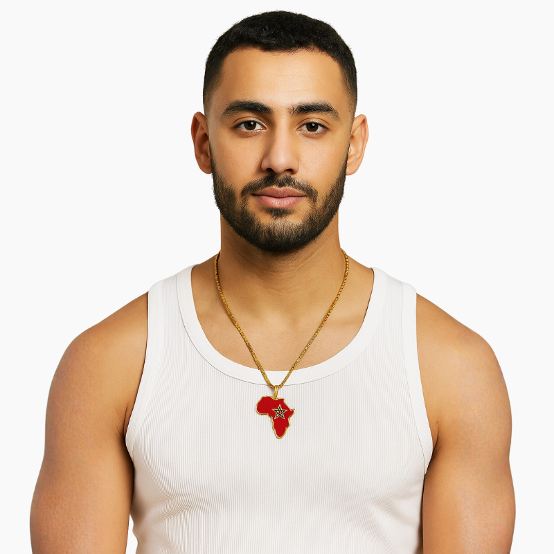 Collier Carte d’Afrique Doré avec Étoile Verte du Maroc