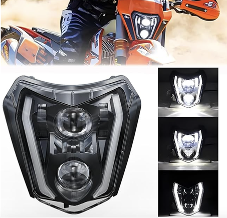 Faro Delantero para Moto de Cross, E24 6500K LED Compatible con Motos Enduro, ATV, TC, FE, TE, EXC, XCW, SXF, SX 125, 250, 300, 350, 450, 500, 530, SMC, R 690, Supermoto