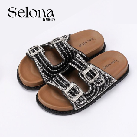 Loca - sandales femme plates et confortables (Noir)