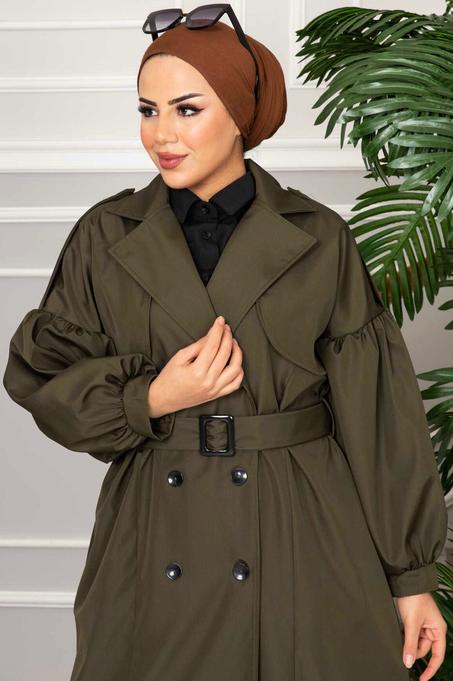 Trench Poche Manches Ballons Kaki