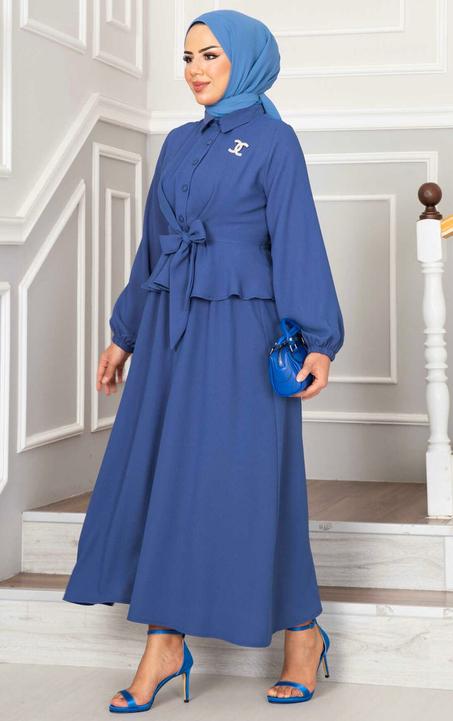 Ensemble  Boutonné Devant Volant Indigo