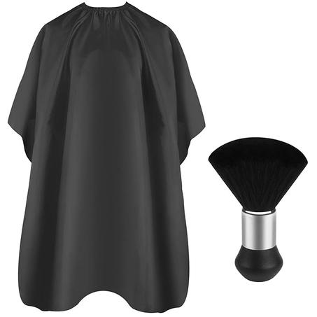 FEBSNOW Capa profesional de corte de pelo con cepillo para el cuello, capa de peluquería de salón, accesorios de corte de cabello (negro)