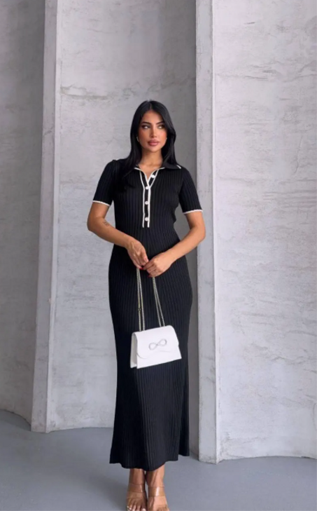 فستان أسود أنيق بقصة كلاسيكية – للمرأة العصرية والأنيقة