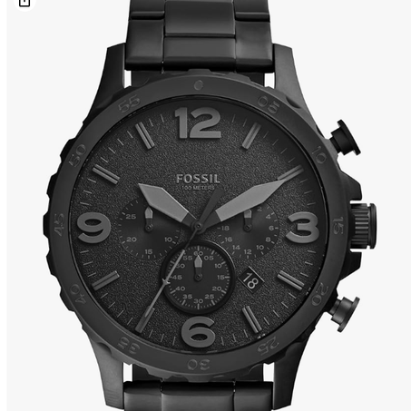 ساعة يد نيت مع مينا وسوار بلون أسود للرجال من فوسيل