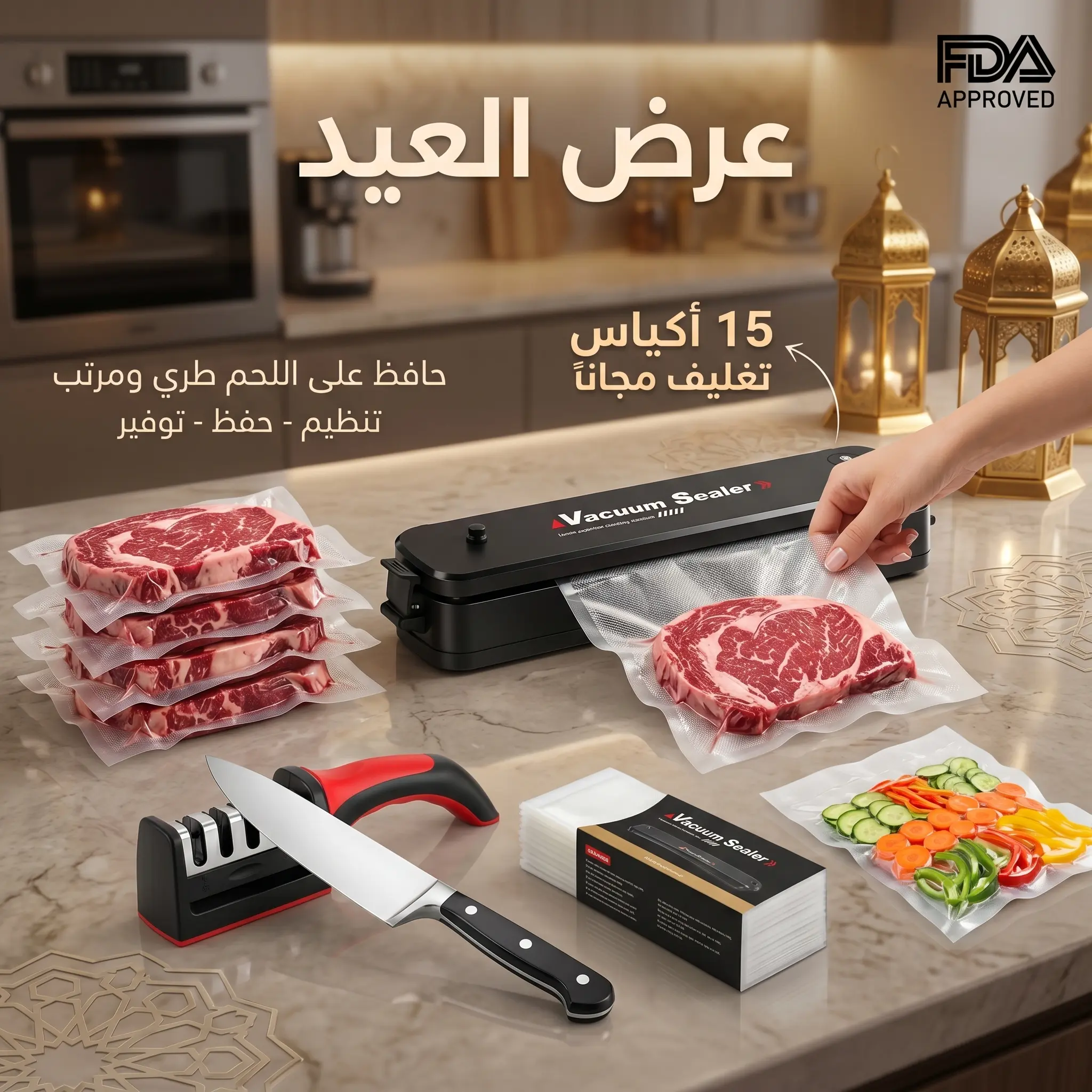 عرض الهمزة: آلة التغليف + مضاية السكاكين الاحترافية 4 فـ 1