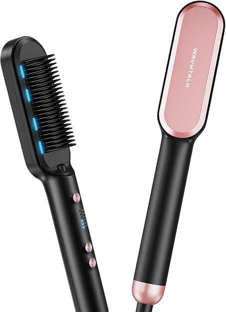 Wavytalk Cepillo alisador de pelo, elegante cepillo iónico de barrido con 6 ajustes de temperatura, peine alisador de pelo de cerámica antiquemaduras, calentamiento rápido para salón en casa,