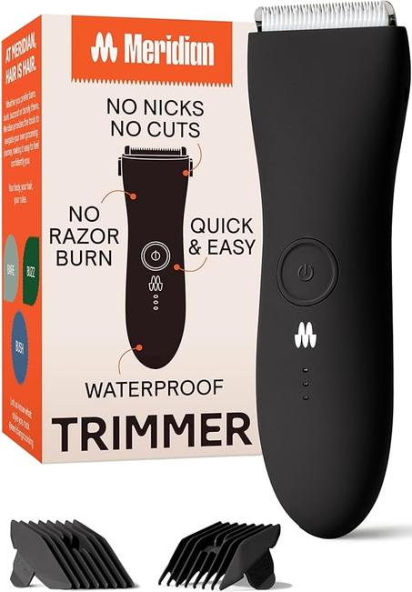 MERIDIAN The Trimmer Original - Recortadora de vello corporal para hombres, afeitadora eléctrica para cabello púbico, pecho, piernas y bikini, impermeable y recargable