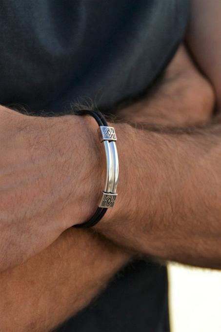 Bracelet en cuir véritable noir pour hommes, bijoux en acier inoxydable, accessoires magnétiques