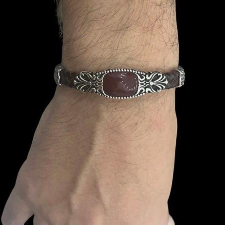 Bracelet homme manchette en argent Sterling 925 bijoux turcs faits à la main pierre d'oeil de tigre bleu toutes tailles