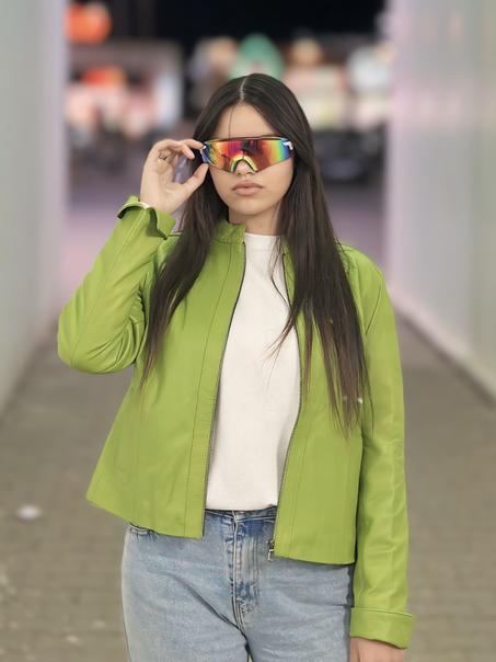 Blouson simple en cuir vert femmes
