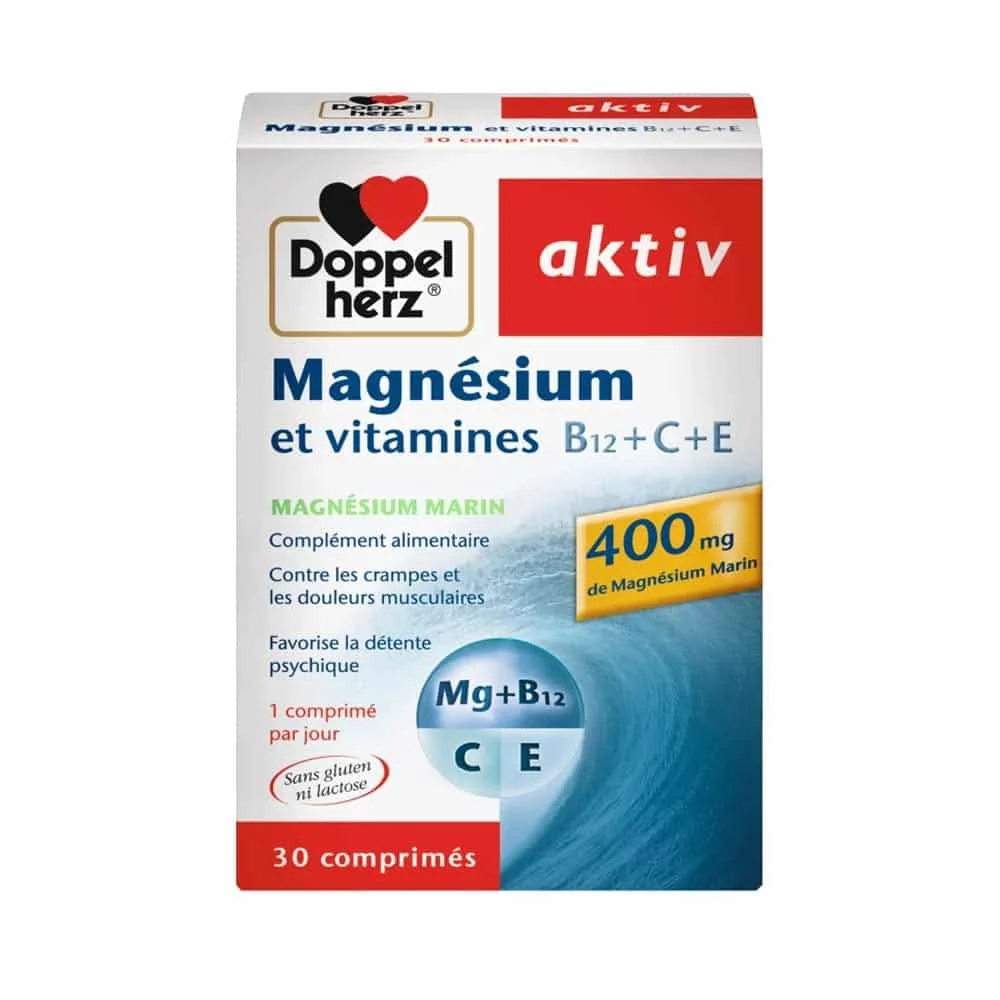 DOPPELHERZ AKTIV MAGNESIUM ET VITAMINES B12+C+E, 30 COMPRIMES