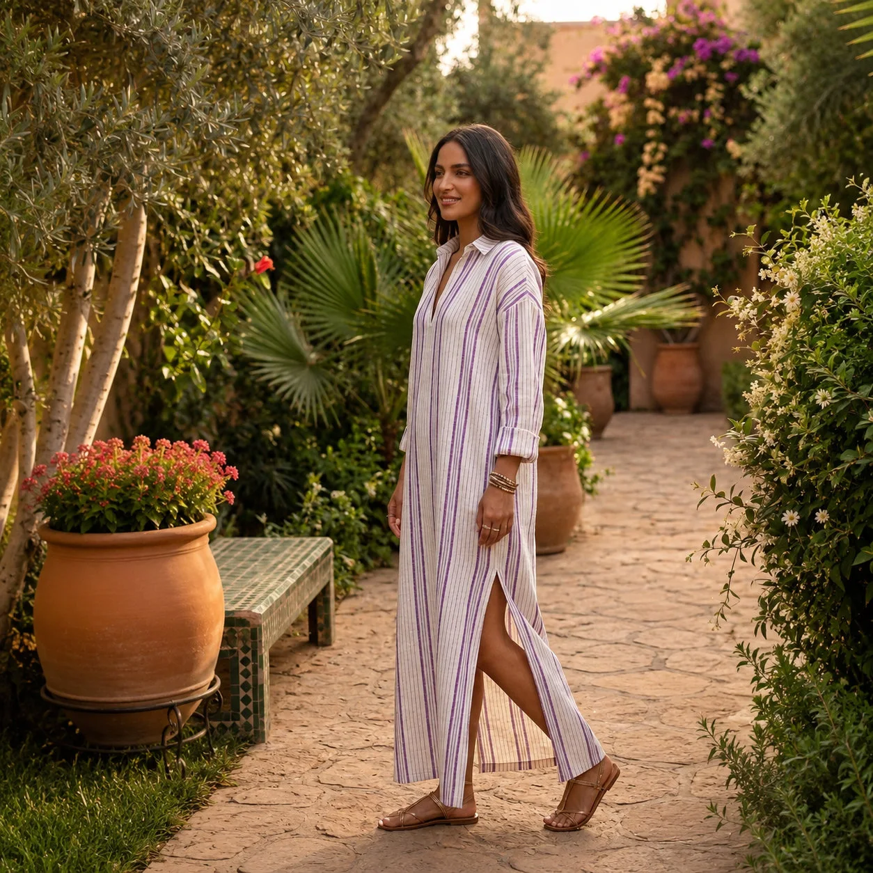 Robe longue rayèe a monches longue