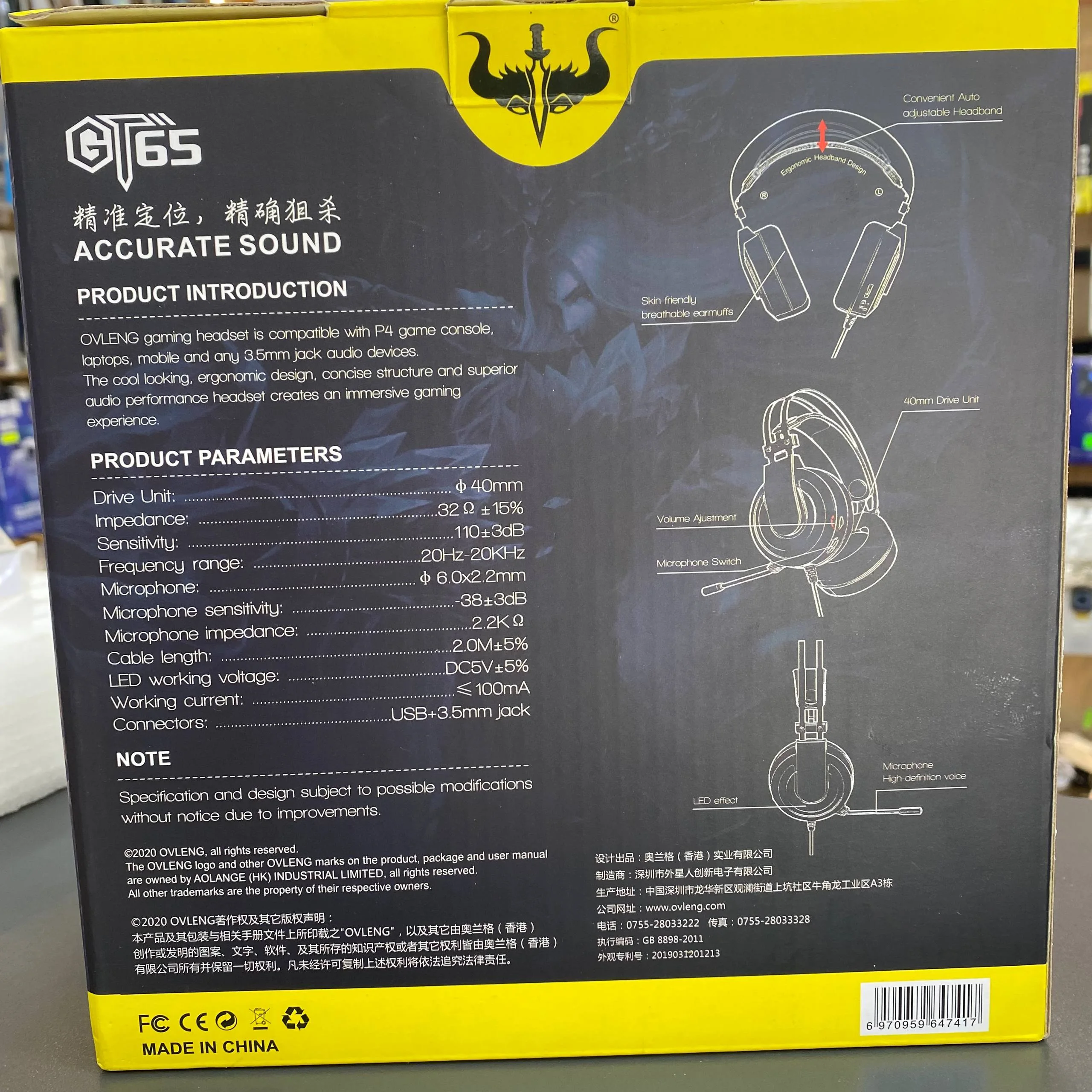 OVLENG GT65 Gaming casque
