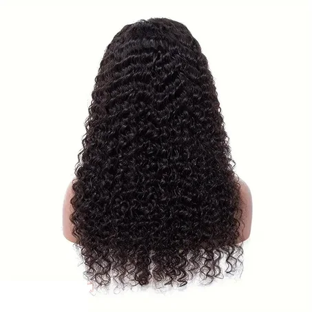 Perruques bouclées et ondulées,Taille 22  de couleur  noire orignale; non-traitée et sans colle, à filet de fixation frontal, cheuveux humain vierges pour femme