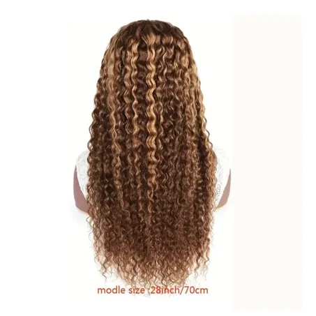 Perruques bouclées et ondulées, de couleur  blond miel orignale; non-traitée et sans colle, à filet de fixation frontal, de cheuveux humain vierges pour femme