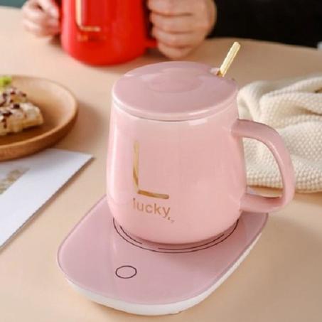 COFFRET CADEAU DE LUXE ROSE TASSE + SOUS TASSE CHAUFFANTE EN CÉRAMIQUE