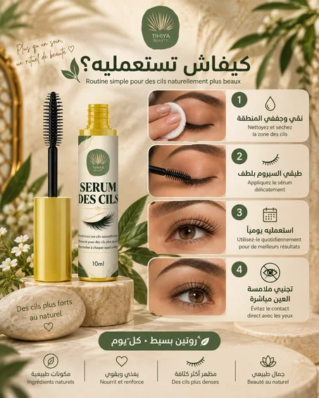 Sérum des Cils Naturel 10ml – Huile de Ricin, Argan & Coco | TIHIYA BEAUTY