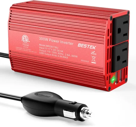 Inversor de corriente Bestek 300 W CC 12 V a 110 V CA con adaptador de auto con puerto USB doble 4.2 A