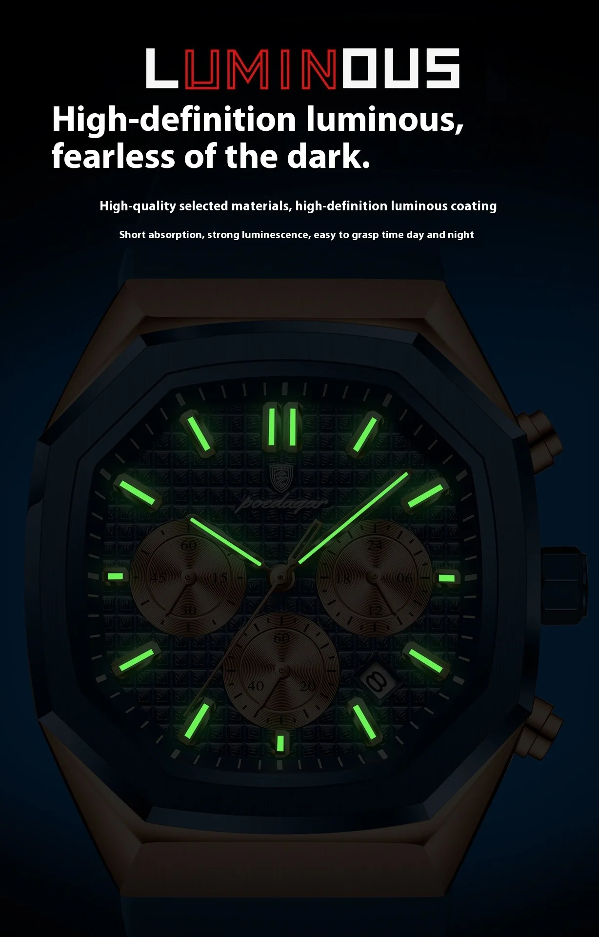 Poedagar 893 Multifunctional Six-pin Calendar Quartz Watch for Men